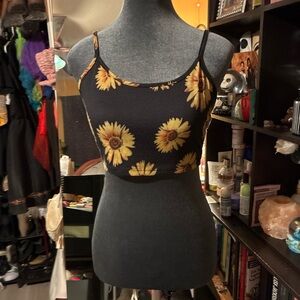 SHEIN Black Sunflower Print Crop Cami Top